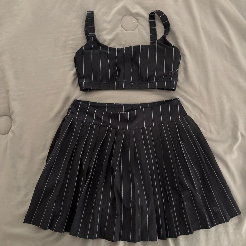 Albion Navy Pinstripe Skirt & Bra Set